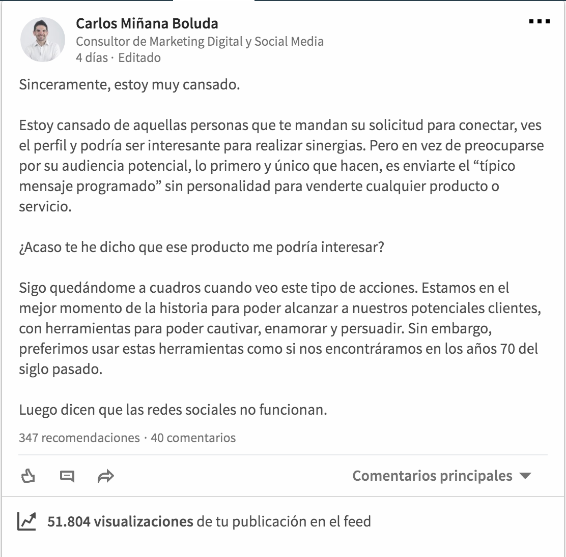 Errores en LinkedIn - queja por malas prácticas