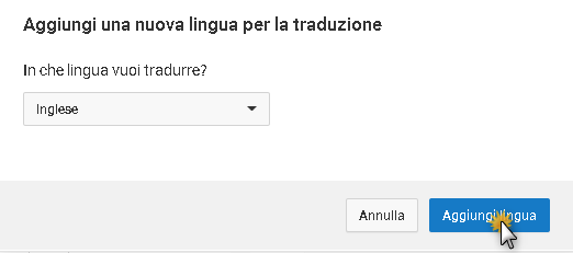 Aggiungi Lingua su youtube studio