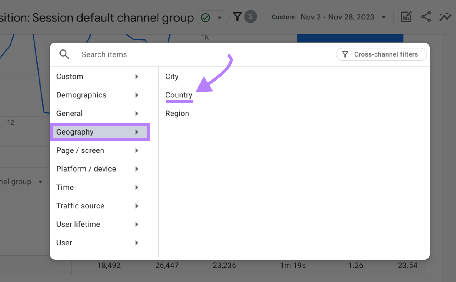 “Country" selected successful  the "Geography" window