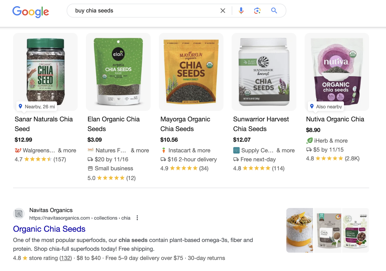 serp shows merchandise  results and integrated  results for products
