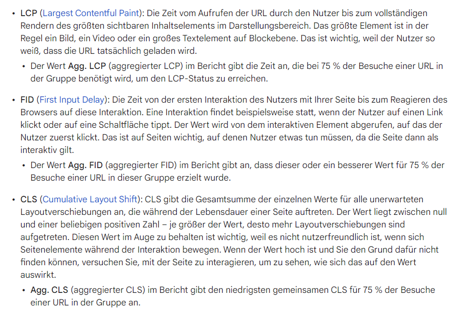 Googles Definition der Core Web Vitals
