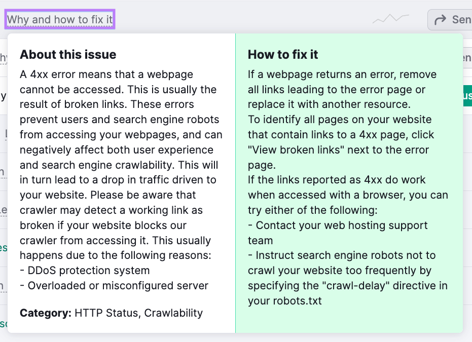 “Why and how to fix it” section in Site Audit
