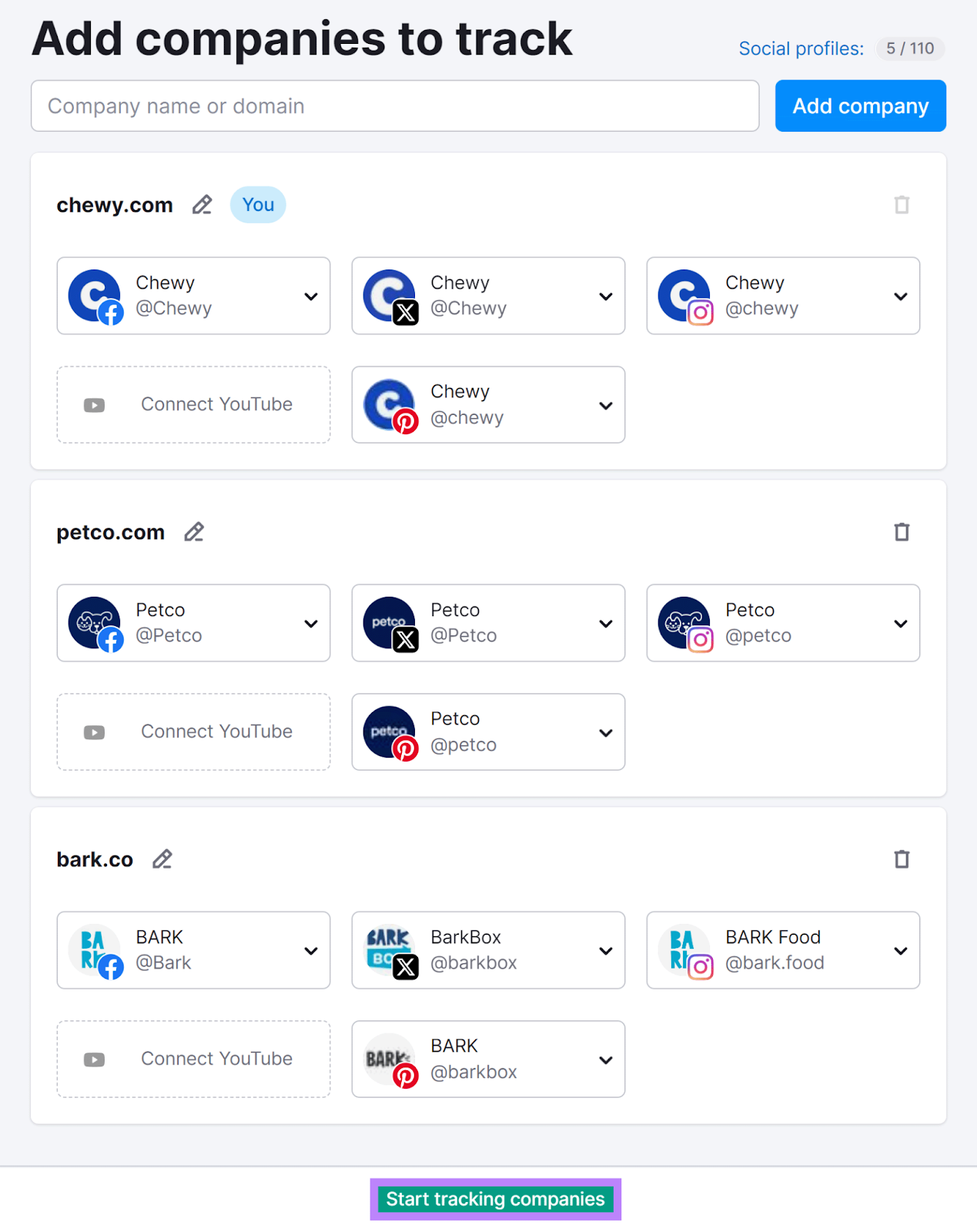 Start tracking companies fastener  highlighted.