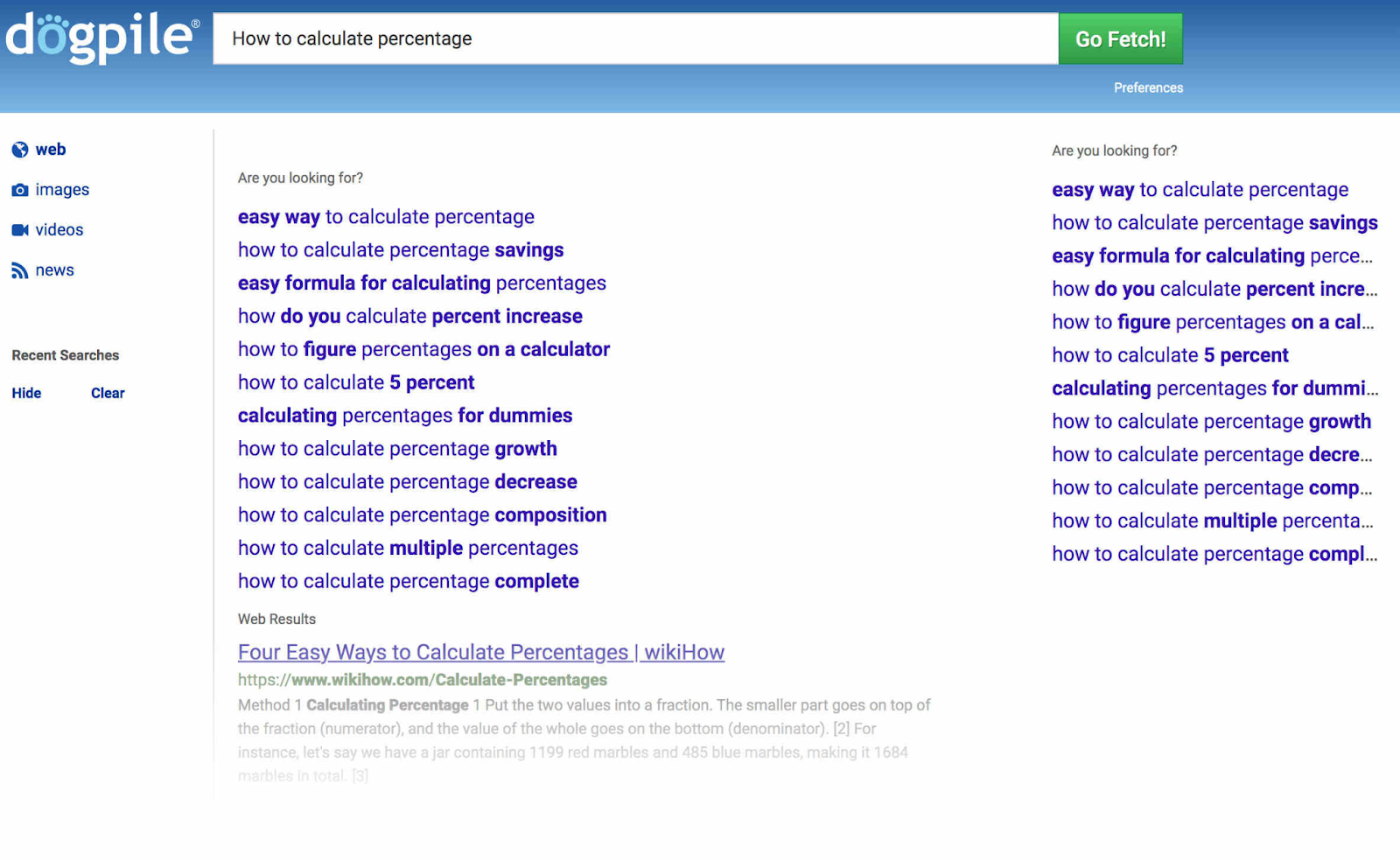 Dogpile’s search results for "how to calculate percentage"