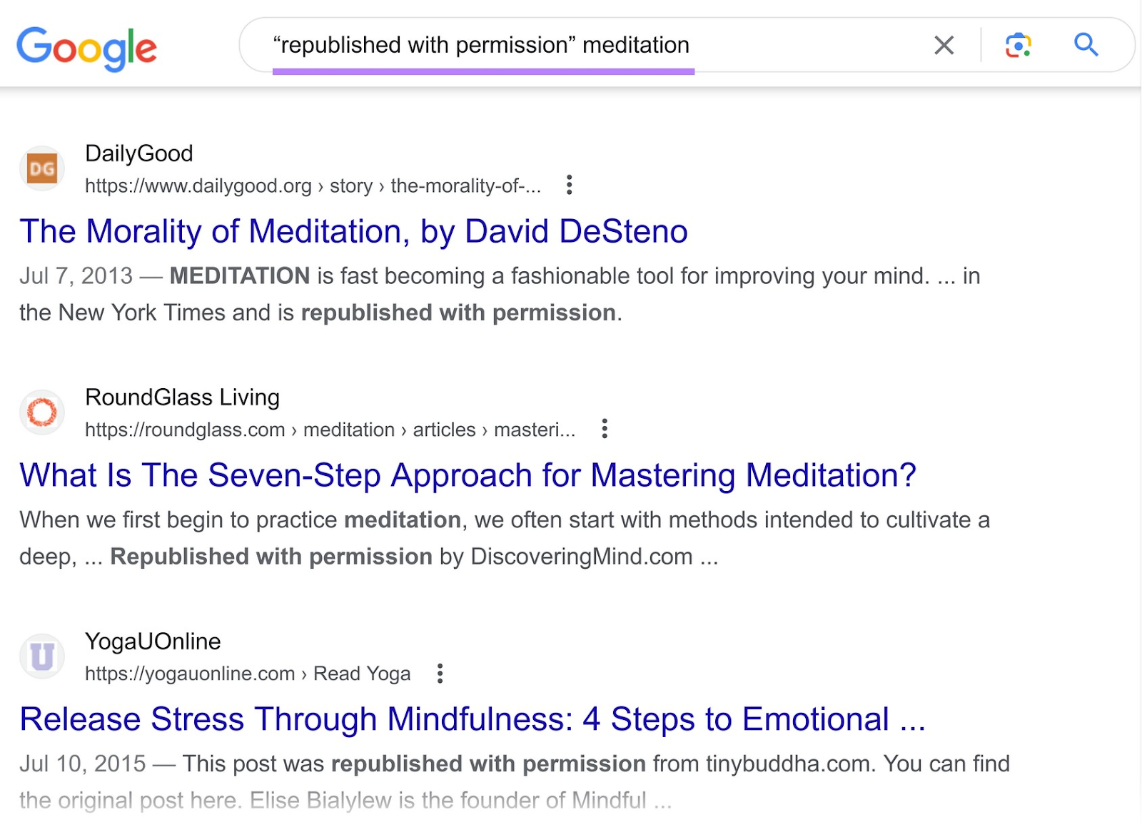 Google SERP for ““republished with permission” meditation” query