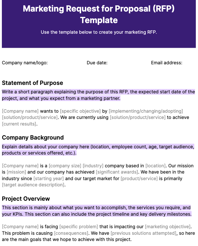 Marketing Request for Proposal (RFP) Template