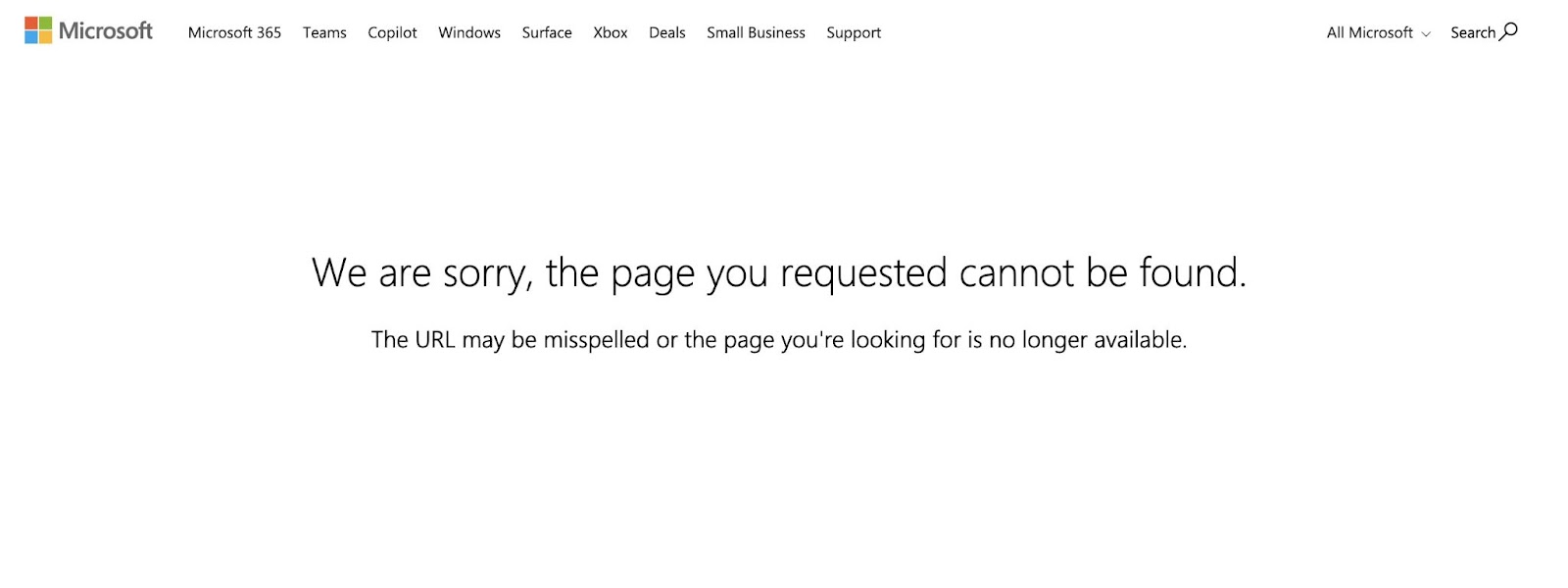 Microsoft 404 page.