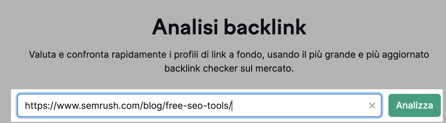 Strumento Analisi backlink di Semrush