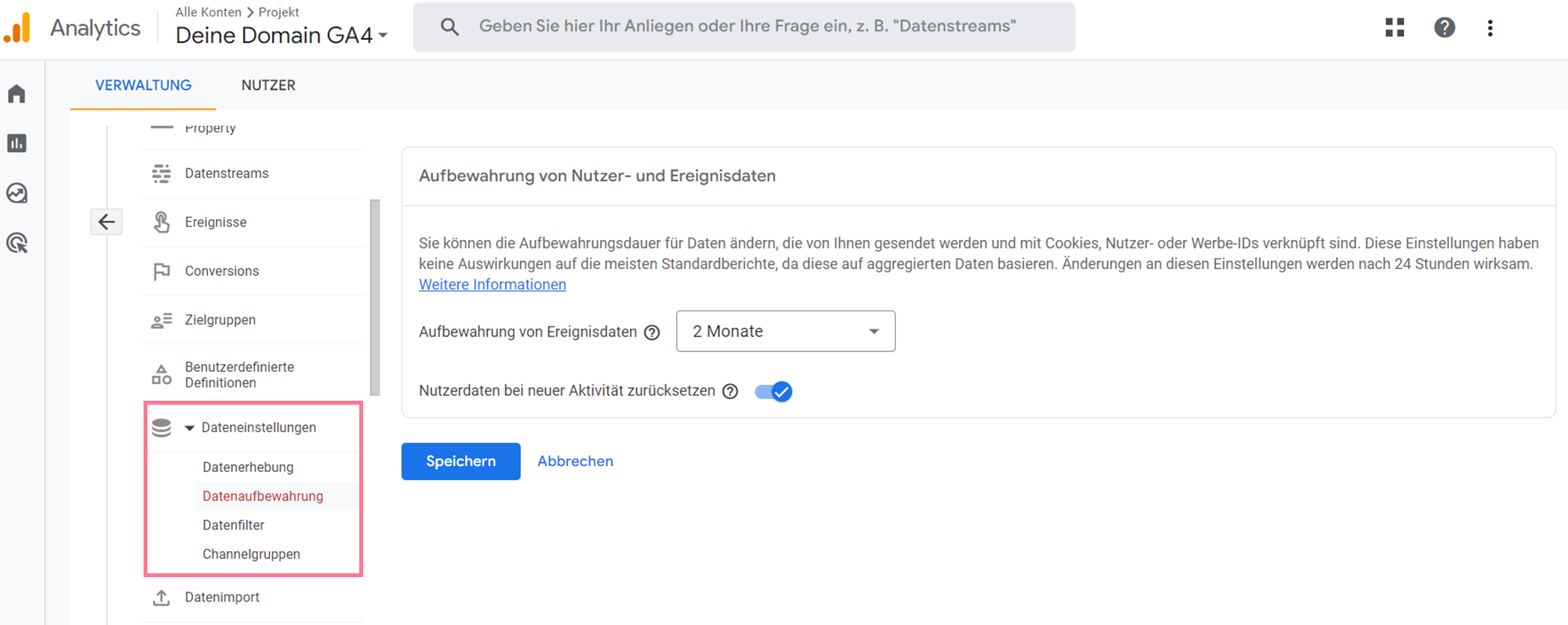 GA4: Dateneinstellungen