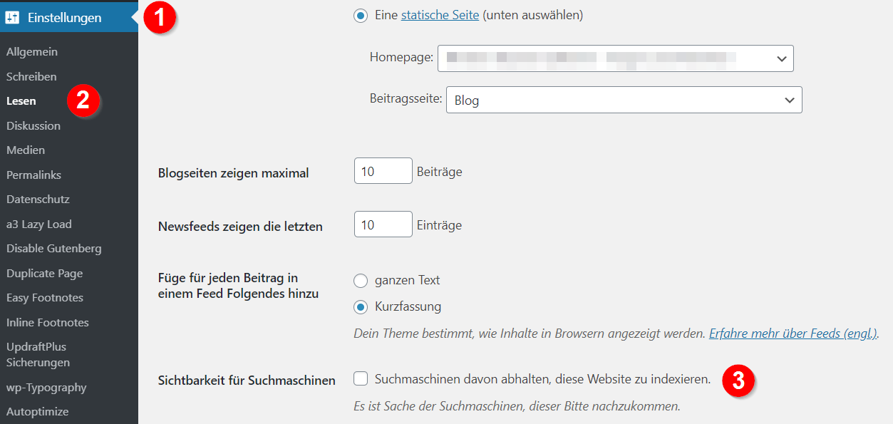 Suchmaschinen-Steuerung in WordPress