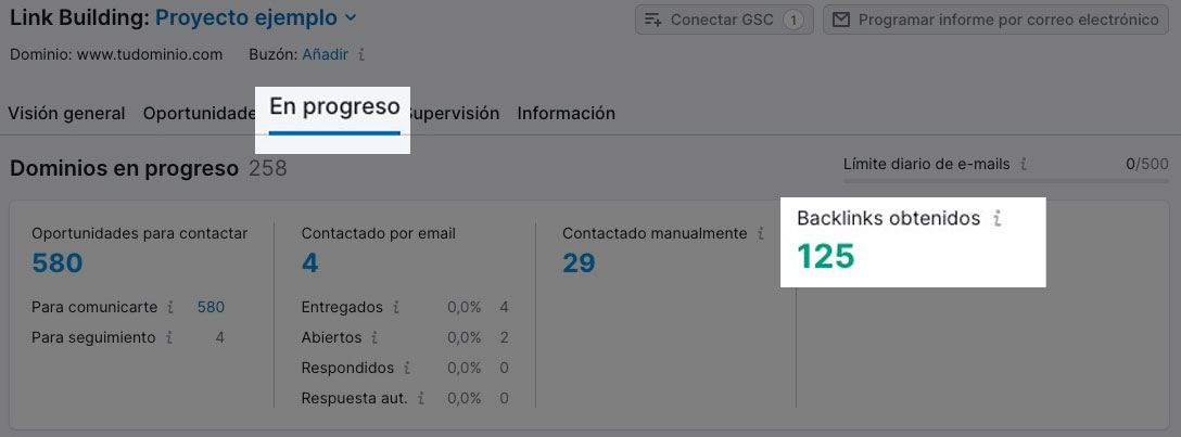 Monitorizar los resultados de generación de backlinks con Link Building