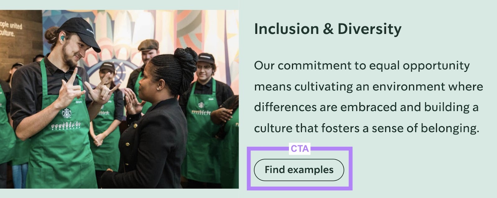 "Find examples" CTA highlighted on Starbucks's site