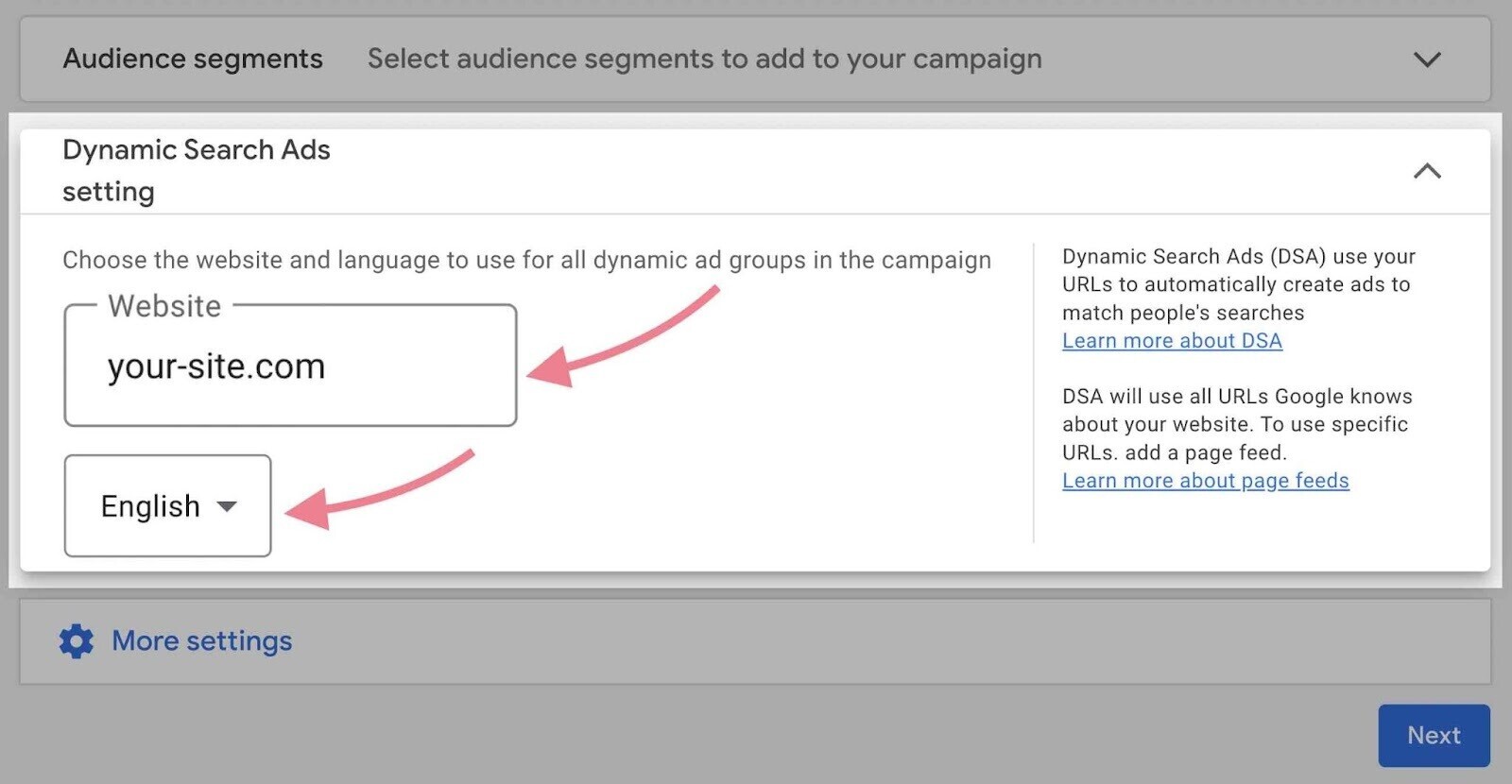 type in your domain and choose language