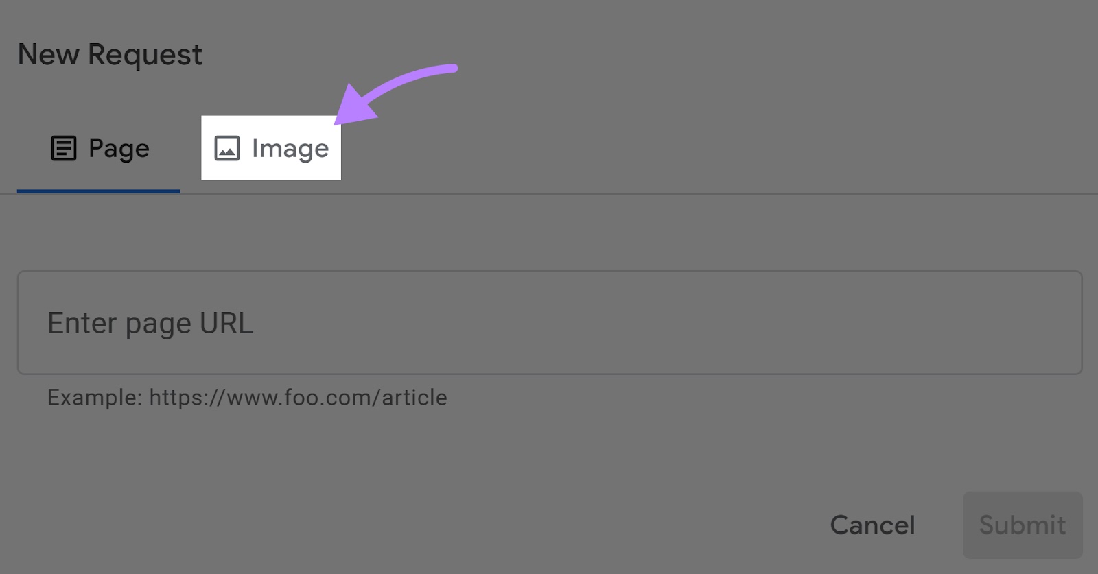 "Image" tab in "New Request" window