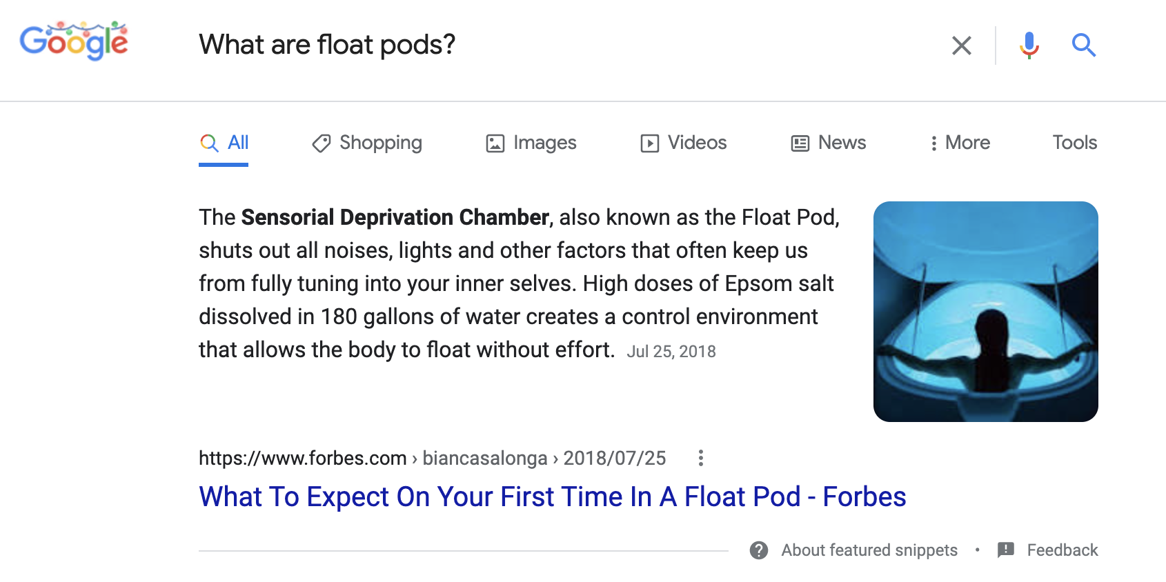 float pods featured snippet