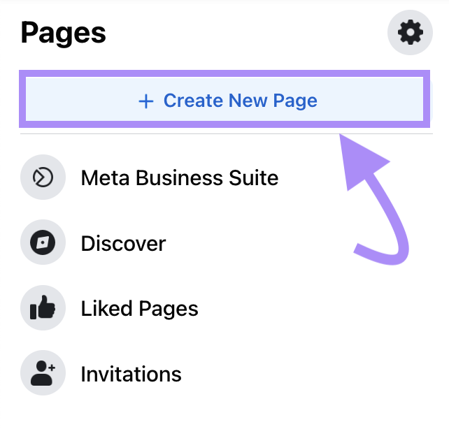 "Create new page" button in Facebook manager