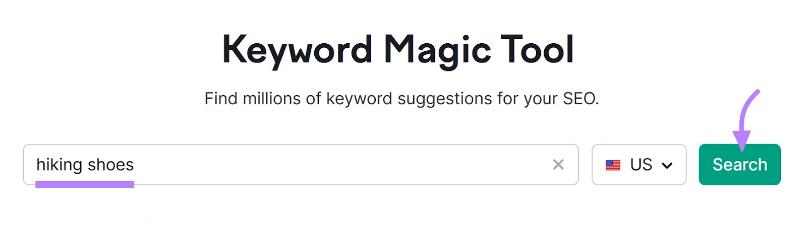 search for "hiking shoes" in Keyword Magic Tool