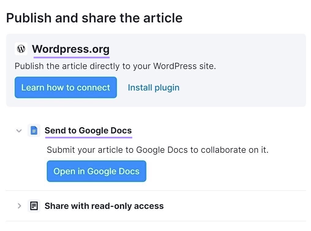 "Publish and share the article" pop-up window
