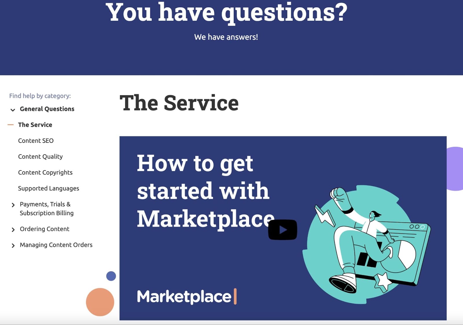 Semrush Content Marketplace FAQ page