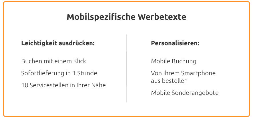 Mobilspezifische Anzeigentexte
