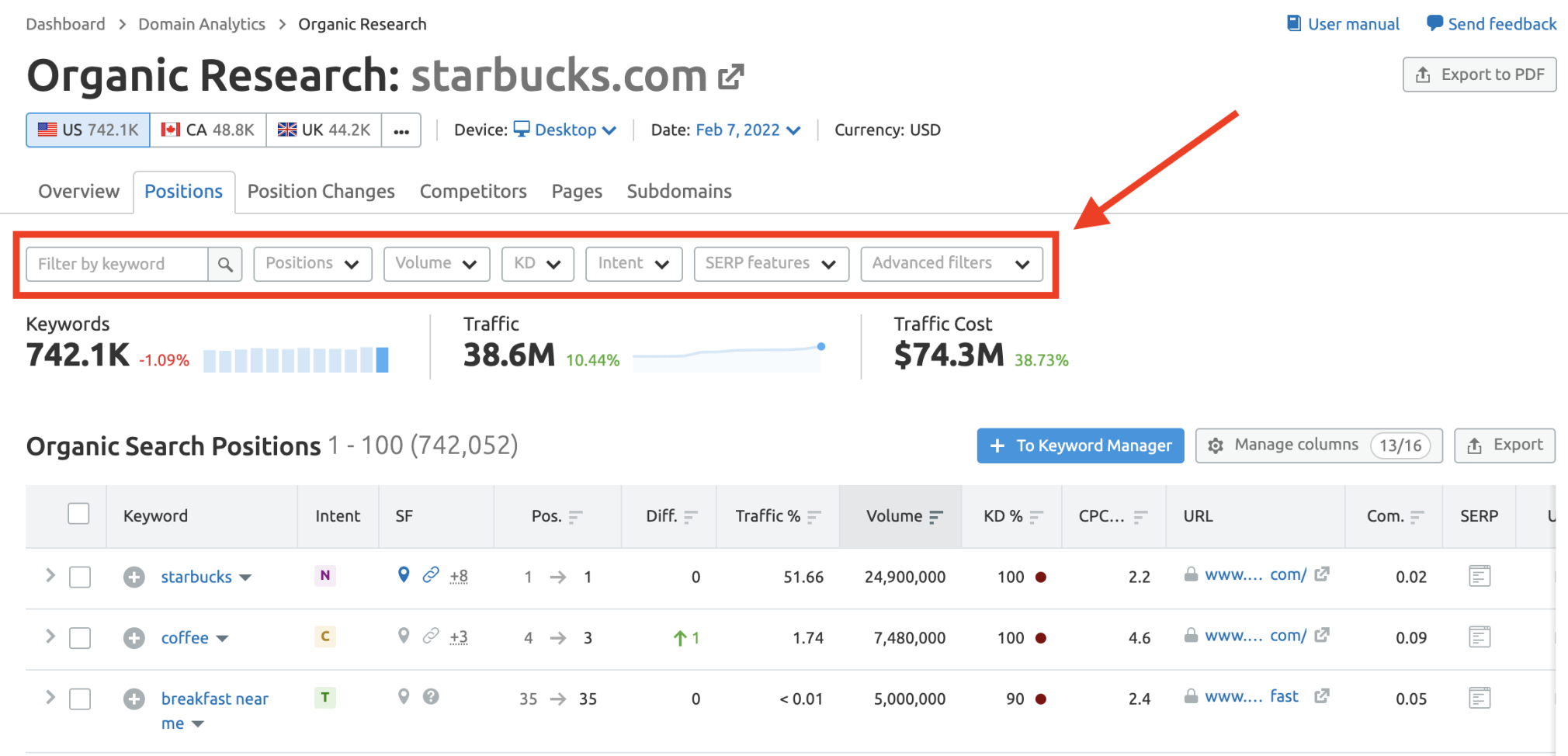 Organic Research keyword filters