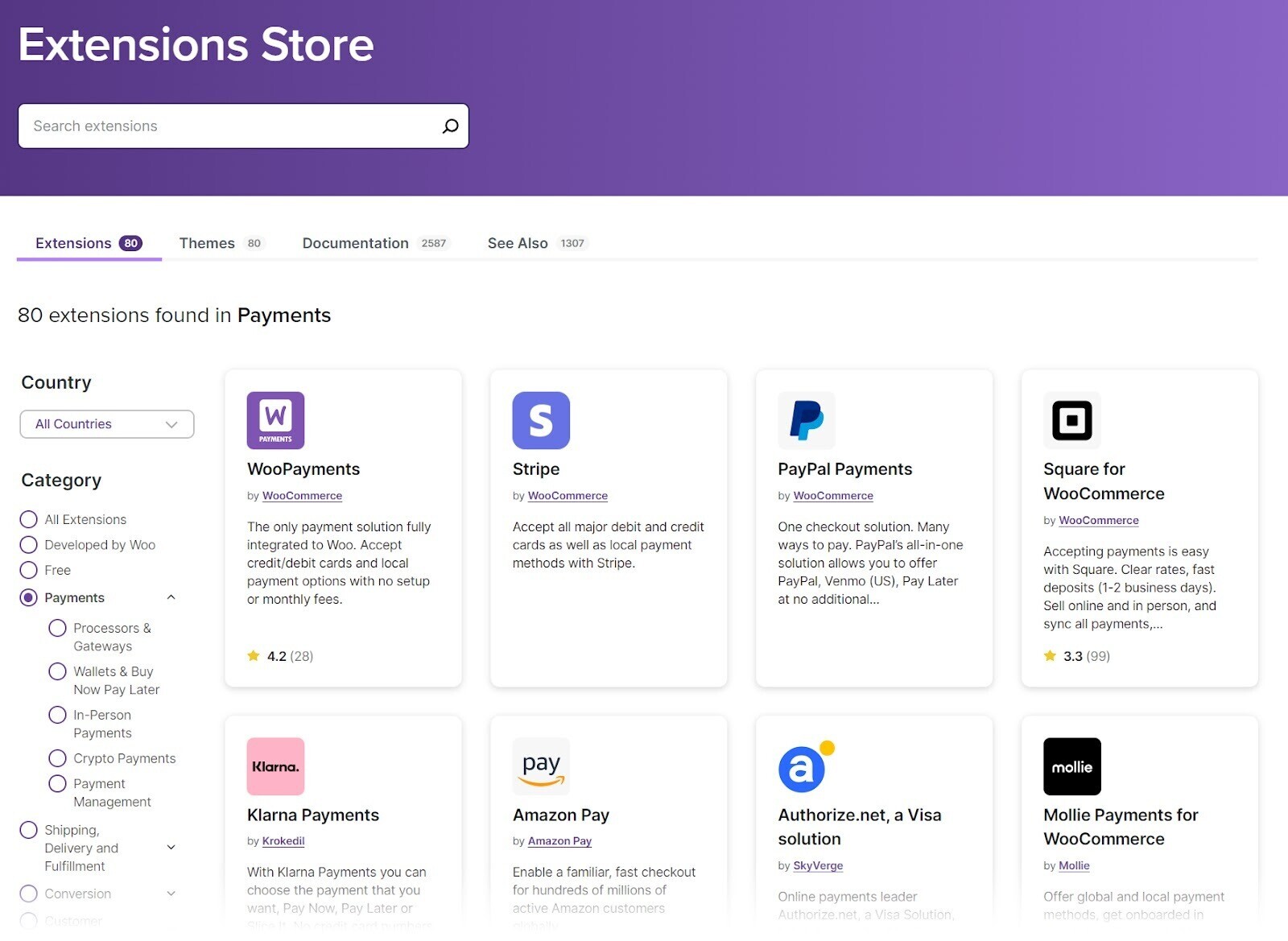 WooCommerce's "Extensions Store" page