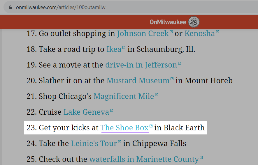 A backlink from an nonfiction  connected  a quality    work  to "The Shoe Box"