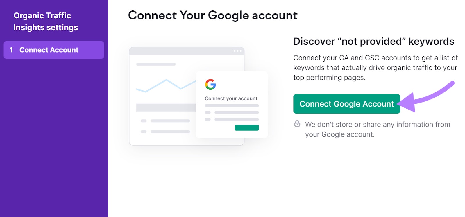 "Connect Google Account" button in Organic Traffic Insights tool