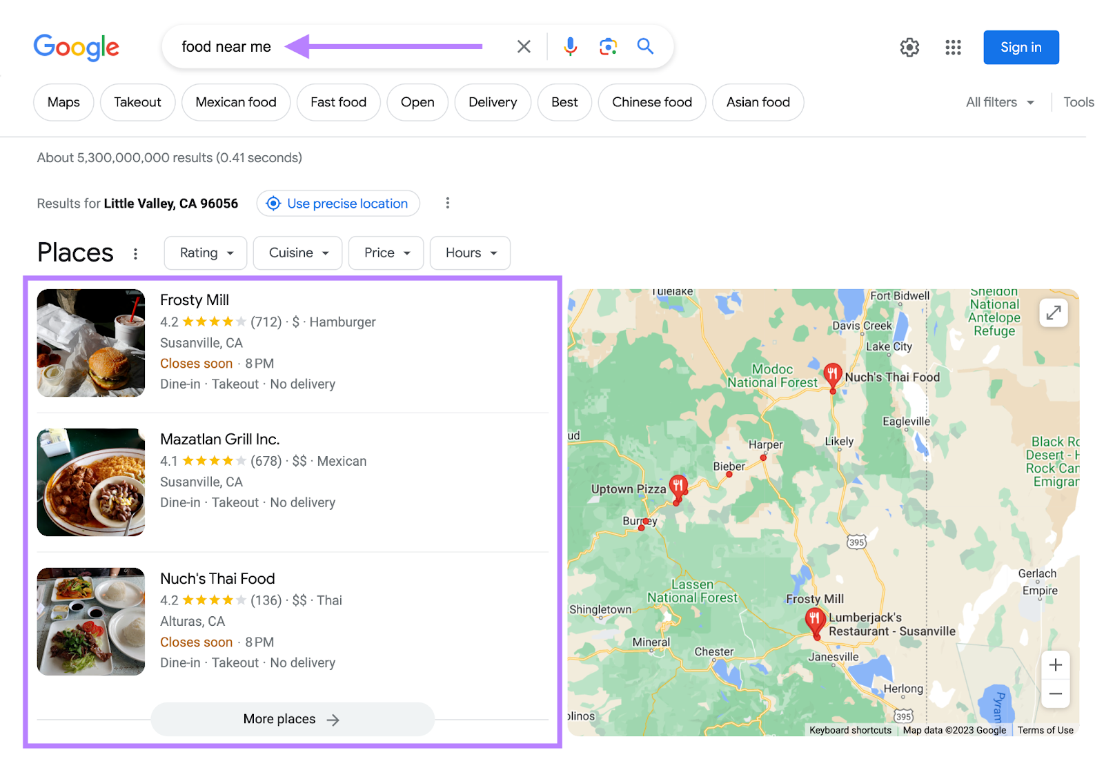 an example of a local search result on Google