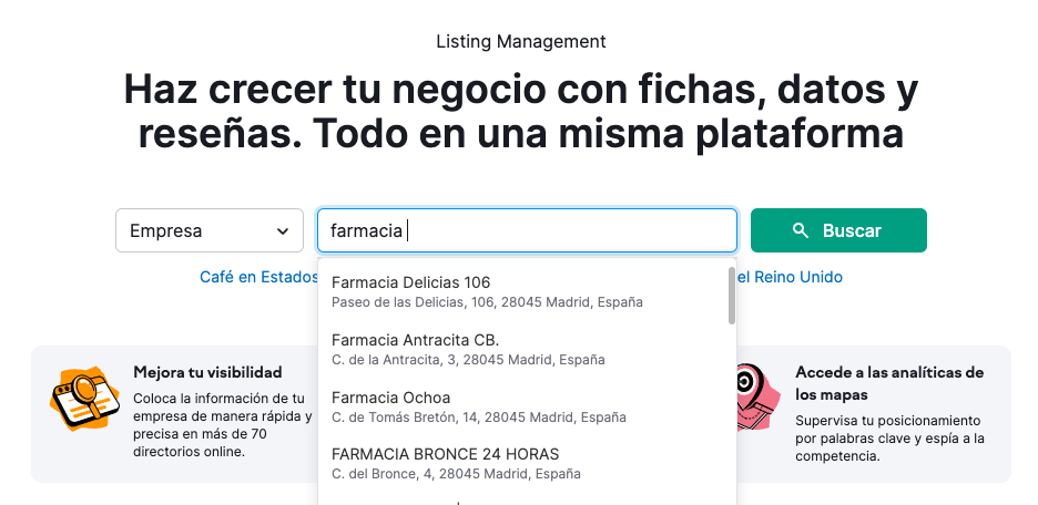 Una forma sencilla de comprobar tu ficha local y distribuirla a los directorios con más autoridad es utilizar la herramienta de Listing management