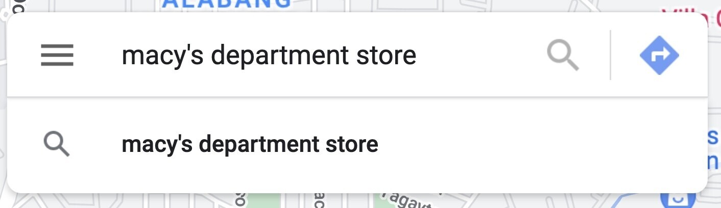 Searching for "macy's department store" on Google Maps