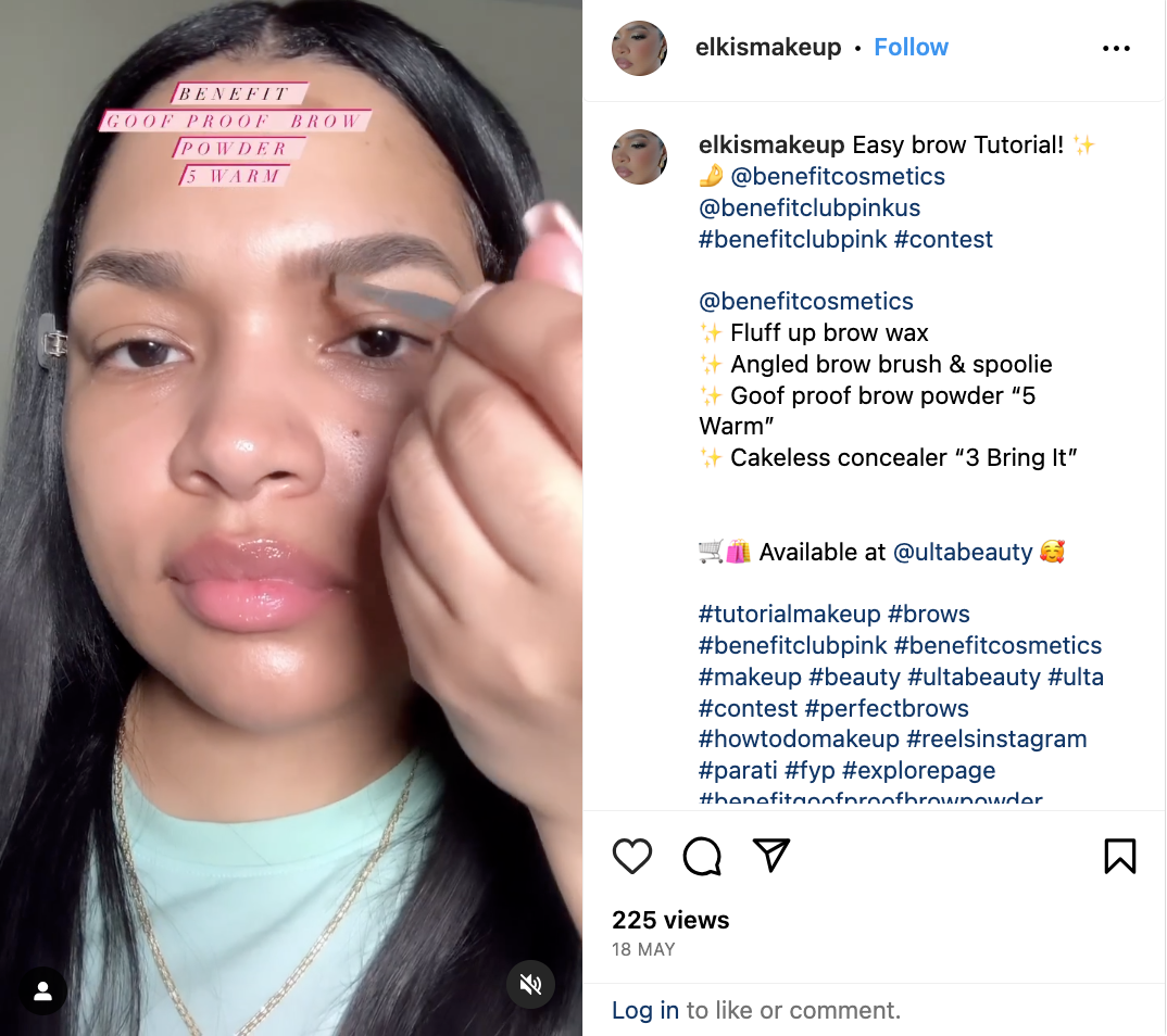 "elkismakeup" Instagram post tagging Benefit Cosmetics
