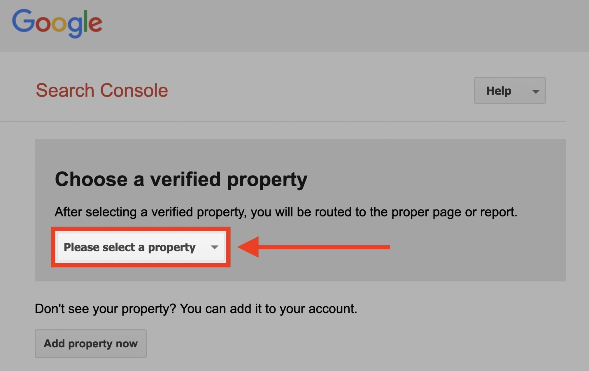 search console select a property
