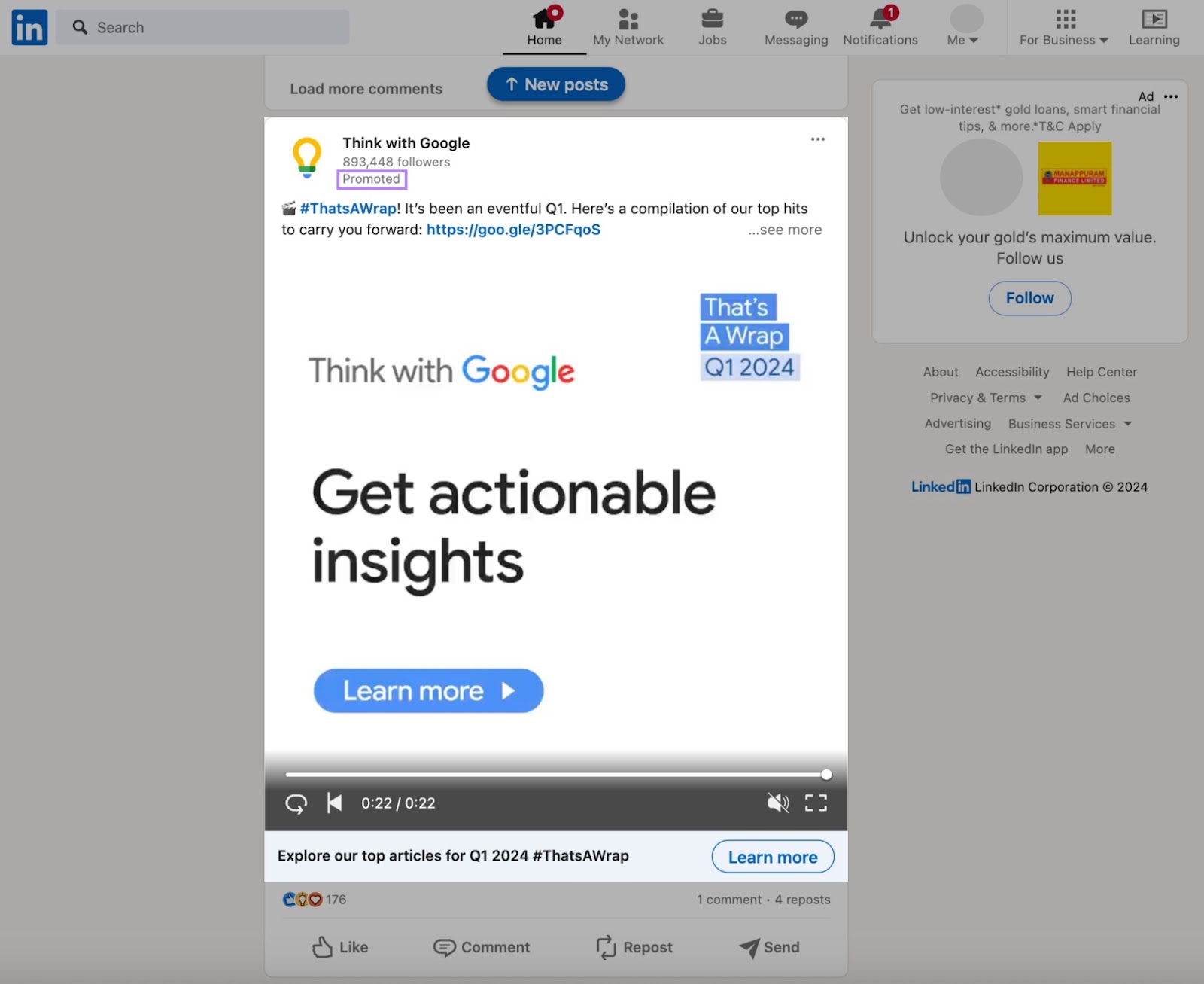 Think with Google's promoted post on LinkedIn