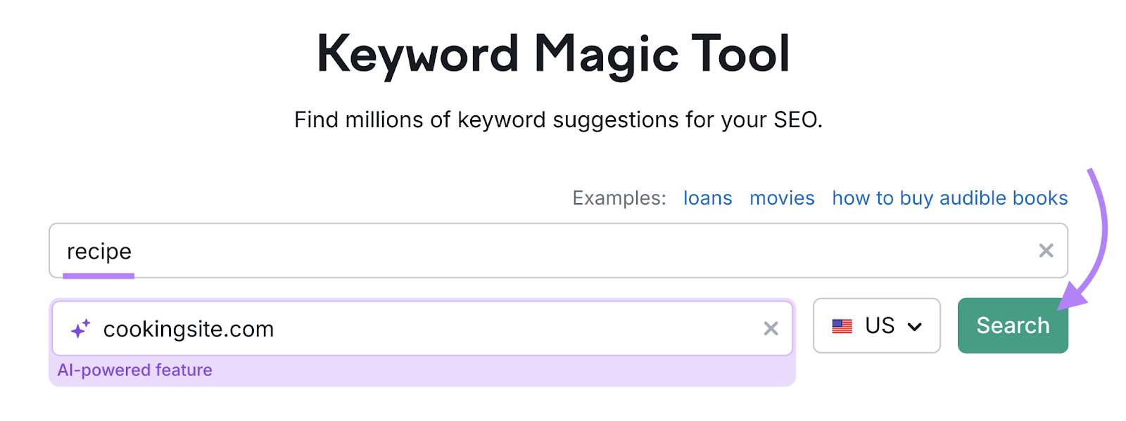 keyword entered into Keyword Magic Tool with domain