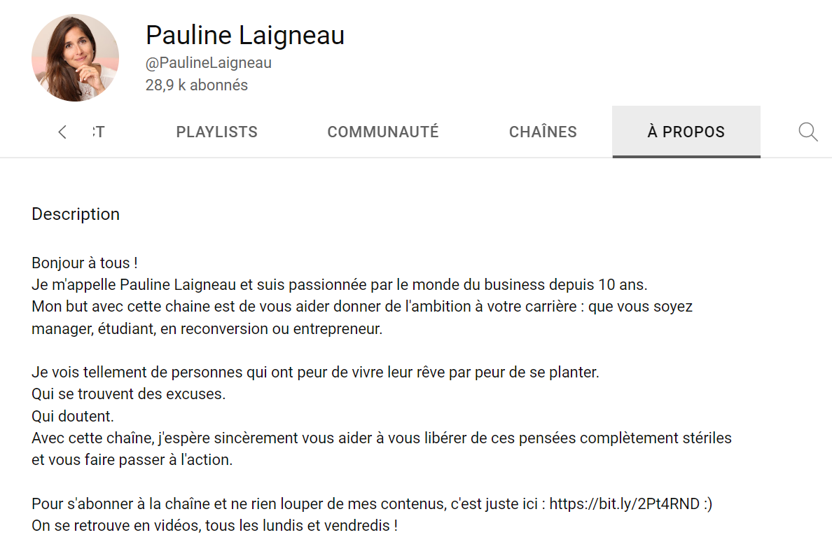 Exemple de description de chaîne YouTube