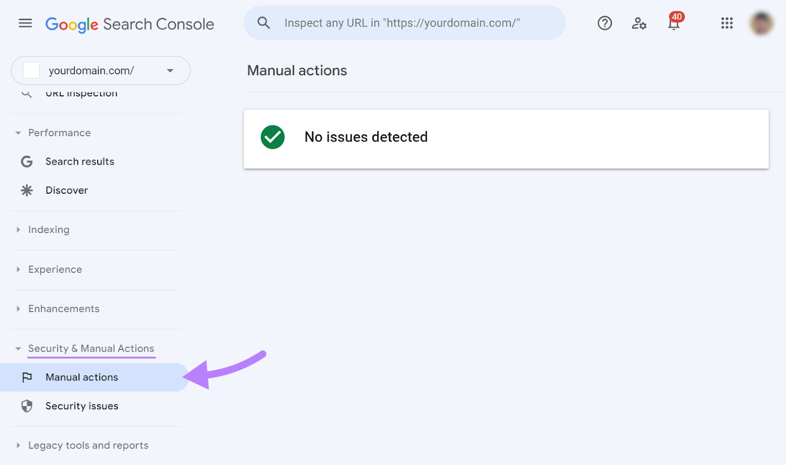 “Manual actions" page in Google Search Console