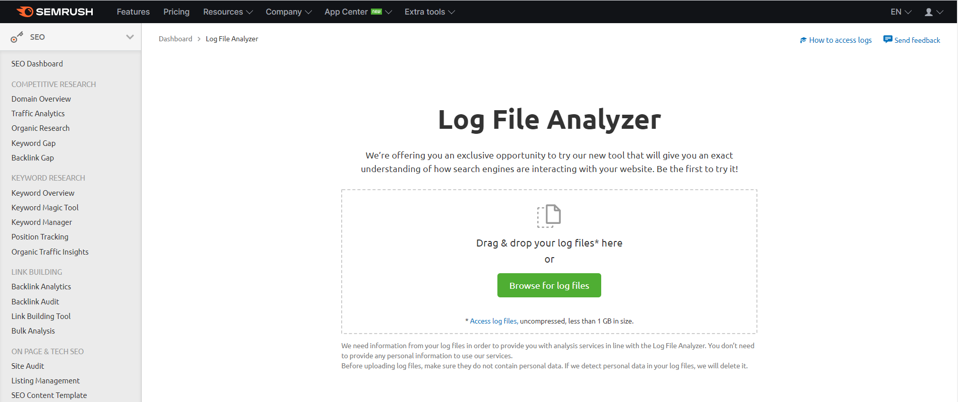 Log File Analyzer de Semrush