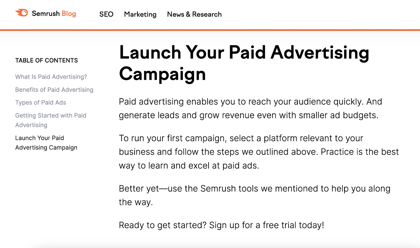 A conclusion of Semrush's guide to paid advertising