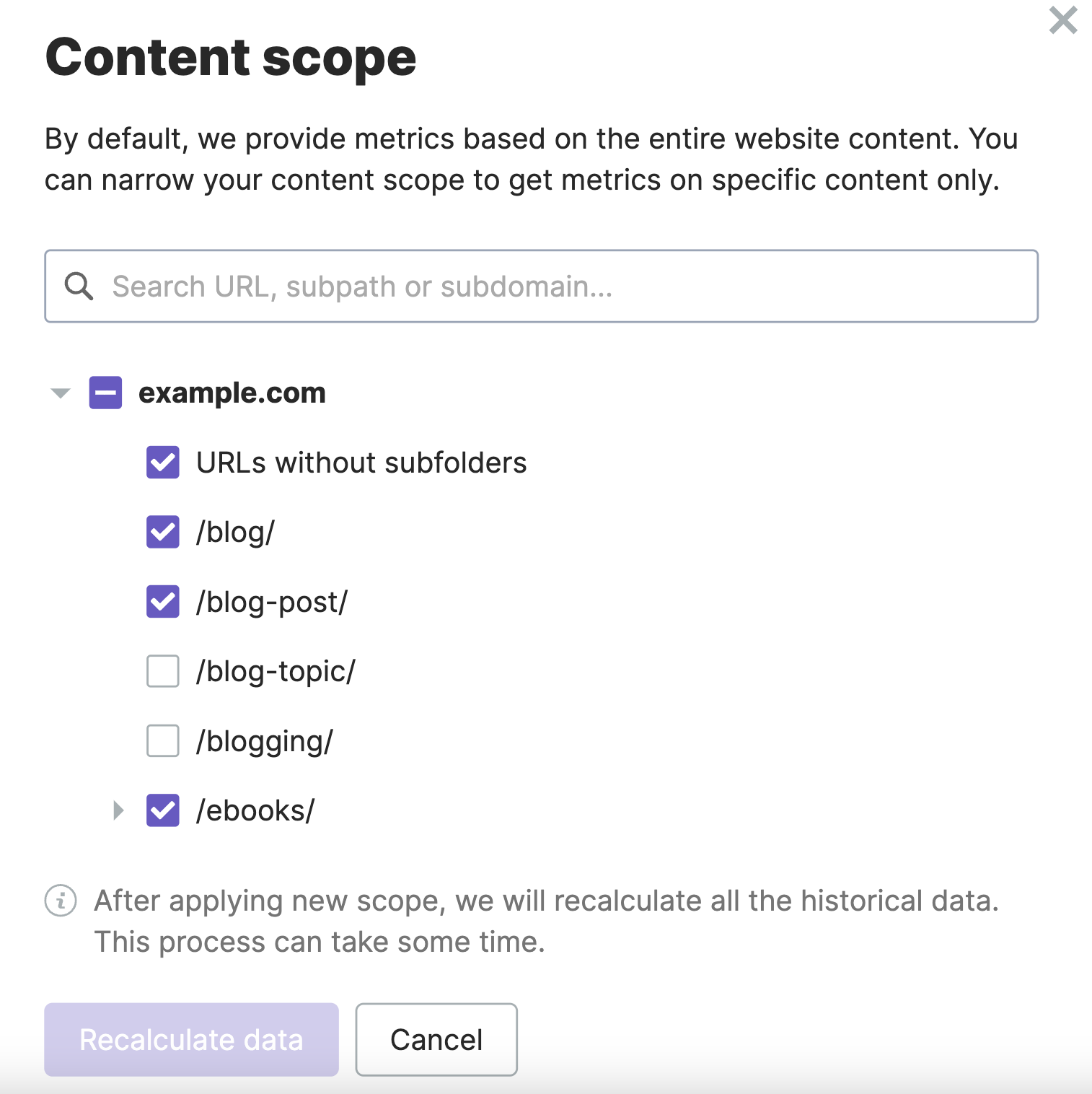 "Content scope" window in ImpactHero Setup