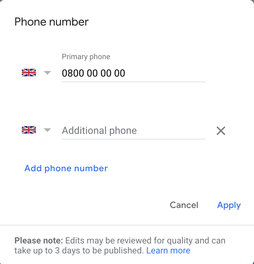 GMB phone numbers options for call tracking