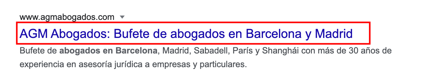 Google SERP result title tag screenshot