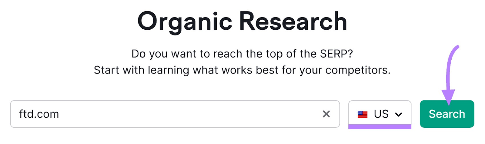 Organic Research search bar with "Search" button highlighted