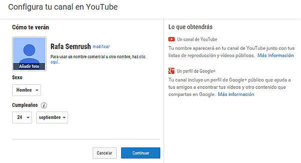 Crear canal Youtube - Configurar canal YouTube