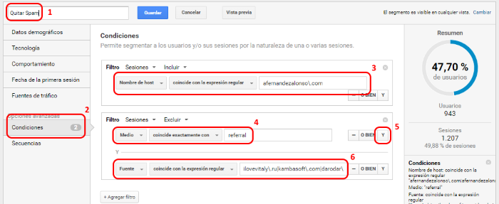 Crear los filtros contra el Spam dentro de un segmento