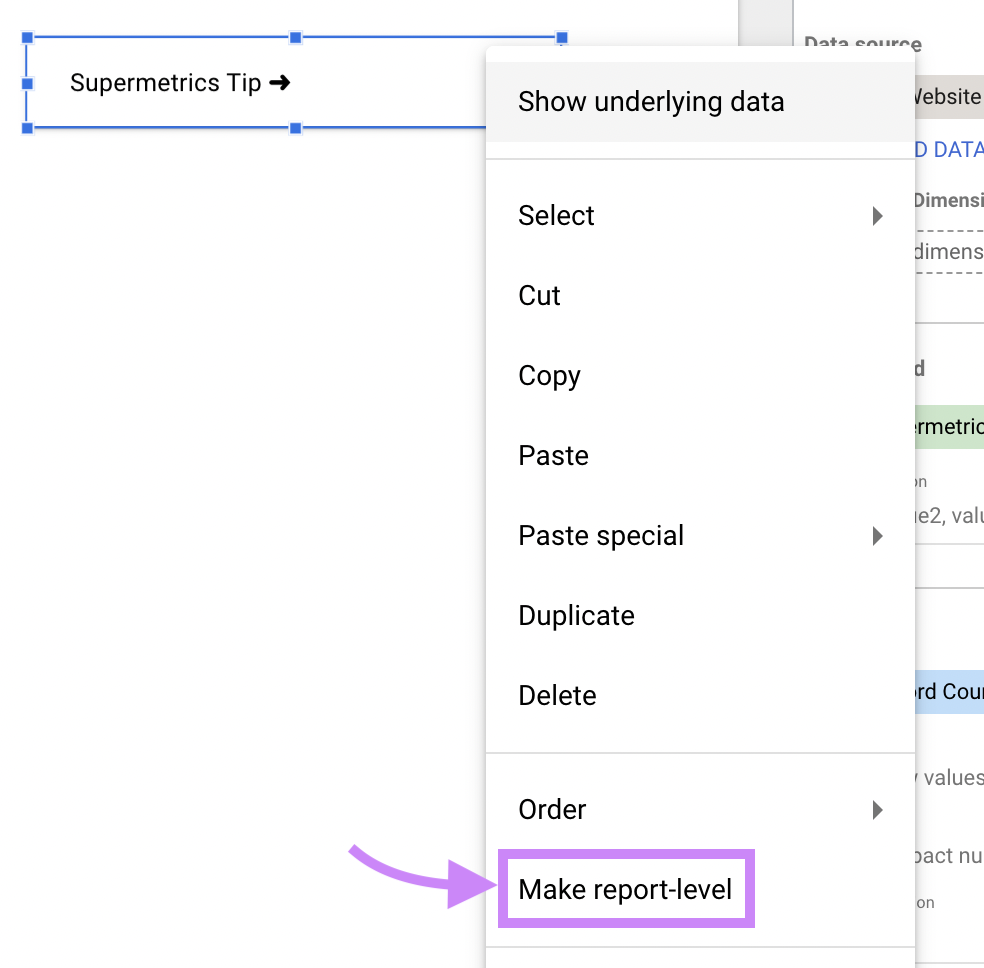 Navigating to “Make report-level” button