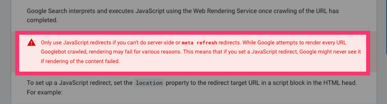 Google advises you to avoid using JavaScript redirects