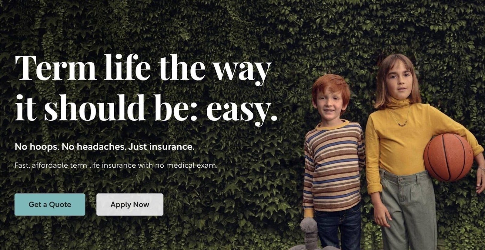 Bestow's landing page that says "Term life the way it should be: easy."