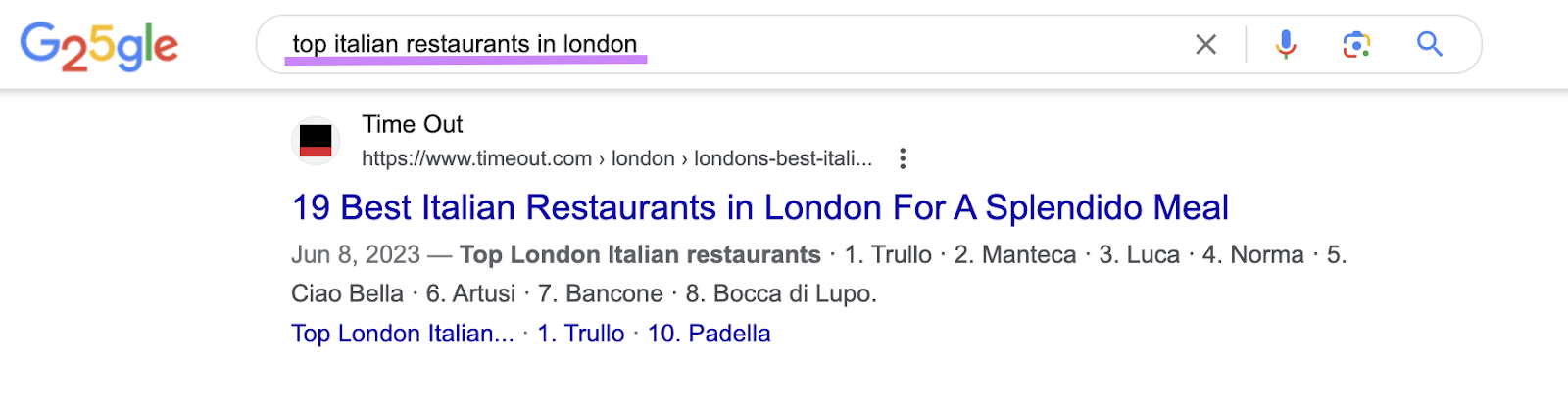 Time Out listicle comes as first Google result for “top Italian restaurants in London”