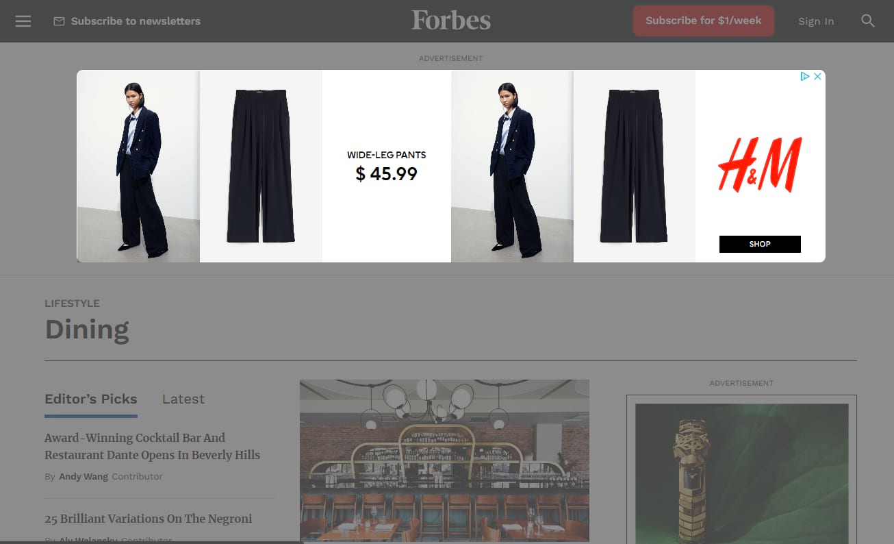 display ad from Forbes’ homepage